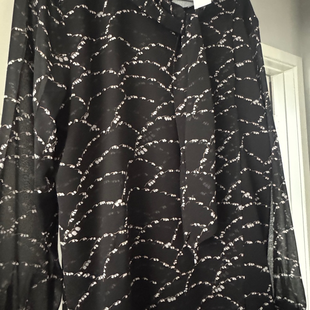 Ann Taylor Black Blouse with White Floral Design